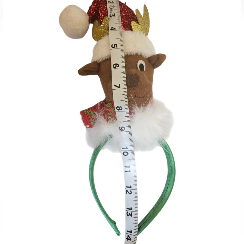 Festive Reindeer Headband Red Santa Hat Holiday Antlers Green Hair Accessory 14